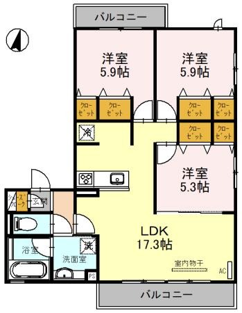嵯峨広沢西裏町の完工年月(2022年6月)築の賃貸アパートの間取り
