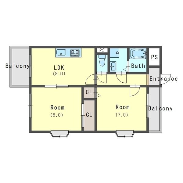 牛ケ瀬奥ノ防町の完工年月(1997年1月)築の賃貸マンションの間取り