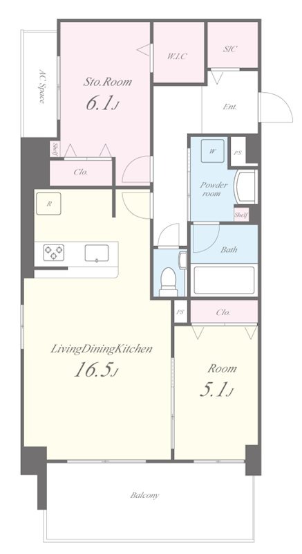 五軒町の完工年月(2024年3月)築の賃貸マンションの間取り