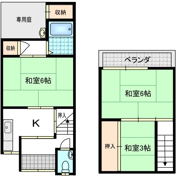 花園段ノ岡町の完工年月(1962年8月)築の賃貸一戸建ての間取り