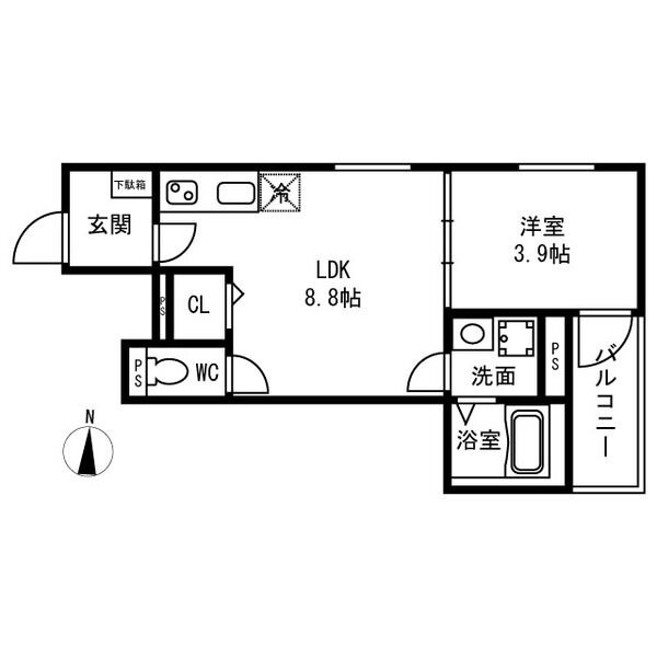 壬生下溝町の完工年月(2025年8月)築の賃貸アパートの間取り