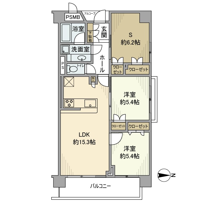 万寿寺町の完工年月(2000年3月)築の賃貸マンションの間取り