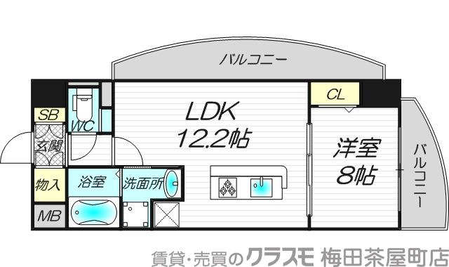 豊崎の完工年月(2014年2月)築の賃貸マンションの間取り