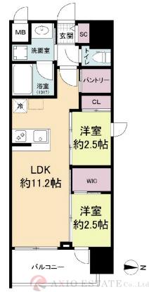 西天満の完工年月(2024年4月)築の賃貸マンションの間取り
