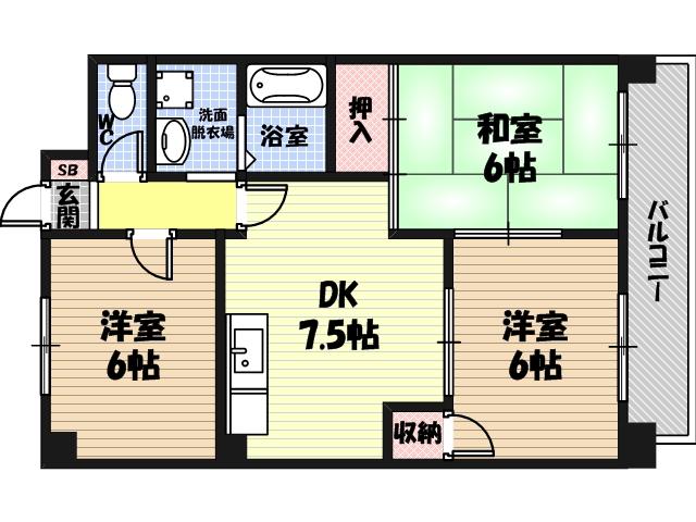 鶴見緑地ハイツ弐番館の間取り