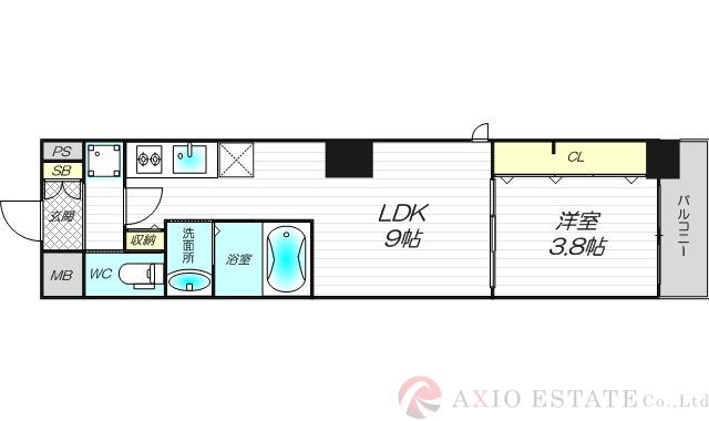 南森町の完工年月(2020年1月)築の賃貸マンションの間取り