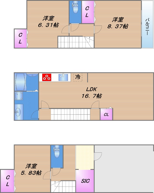 中道2丁目貸家の間取り