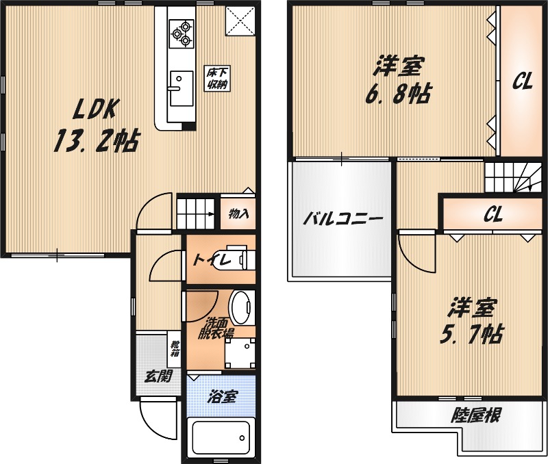 (仮称)高槻市城南町2丁目テラスハウスの間取り