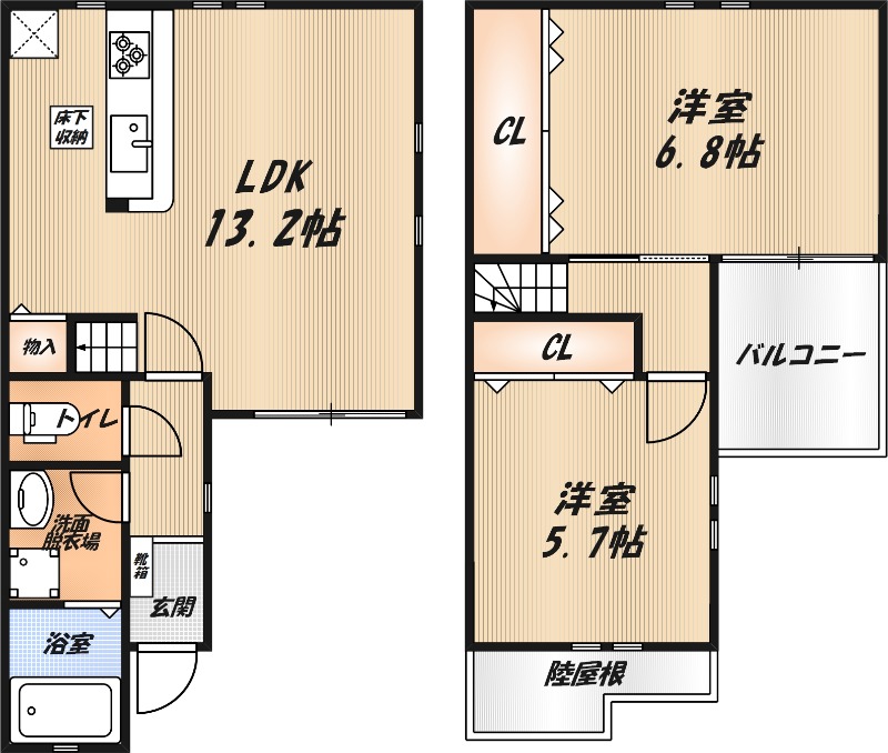 (仮称)高槻市城南町2丁目テラスハウスの間取り