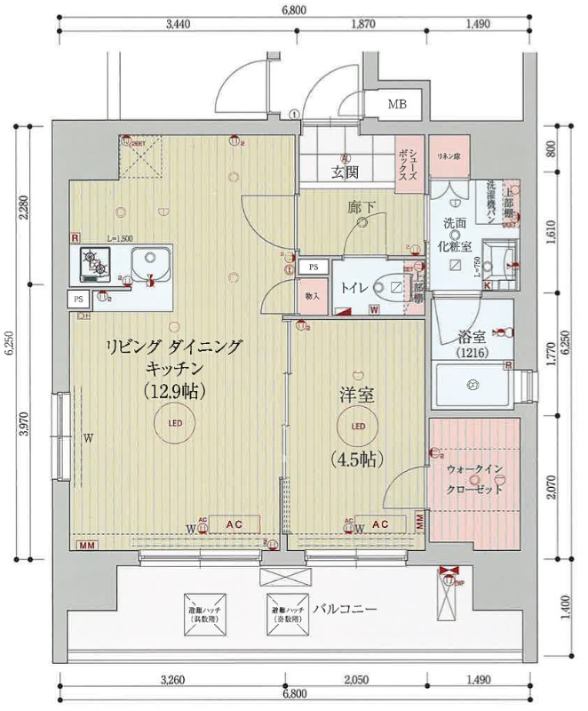 下鱗形町の完工年月(2024年4月)築の賃貸マンションの間取り