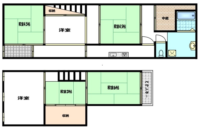 西ノ京永本町の完工年月(1970年6月)築の賃貸一戸建ての間取り
