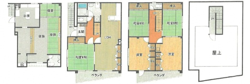 嵯峨広沢南野町の完工年月(1996年8月)築の賃貸一戸建ての間取り