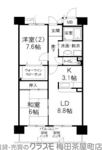 大淀中の完工年月(2003年6月)築の賃貸マンションの間取り