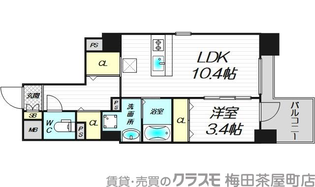 西天満の完工年月(2019年12月)築の賃貸マンションの間取り