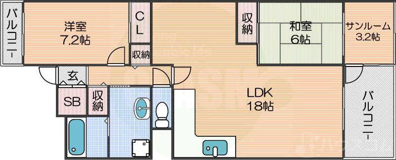 南港中の完工年月(1983年6月)築の賃貸マンションの間取り