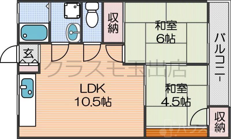 山之内の完工年月(1973年1月)築の賃貸マンションの間取り