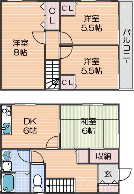 玉出西戸建借家の間取り