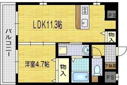 西大文字町の完工年月(2015年9月)築の賃貸マンションの間取り