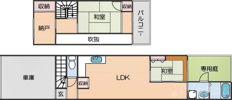 東加賀屋の完工年月(1936年1月)築の賃貸一戸建ての間取り