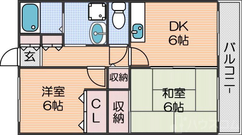 南津守の完工年月(1987年4月)築の賃貸マンションの間取り