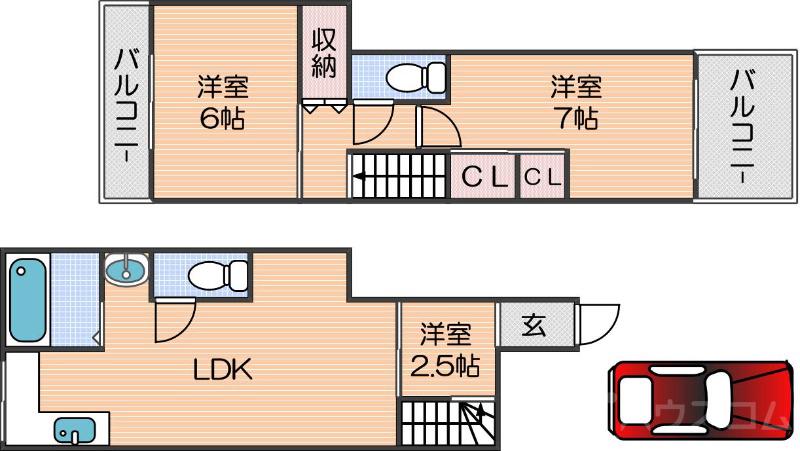 万代東の完工年月(1974年4月)築の賃貸一戸建ての間取り
