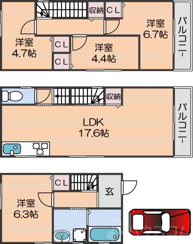 御崎の完工年月(2015年10月)築の賃貸一戸建ての間取り