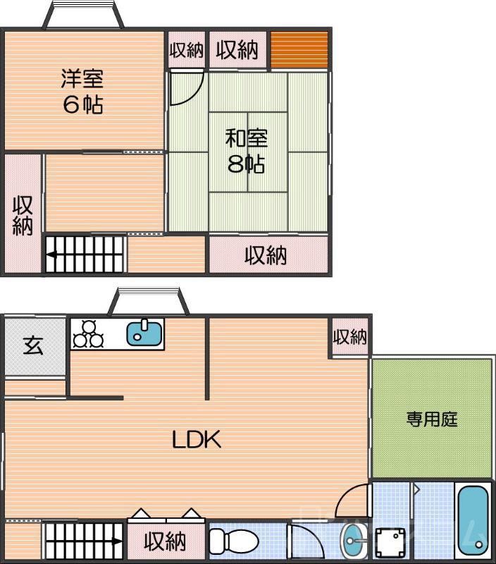 西住之江の完工年月(1943年1月)築の賃貸一戸建ての間取り