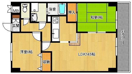 梅津上田町の完工年月(1990年6月)築の賃貸マンションの間取り