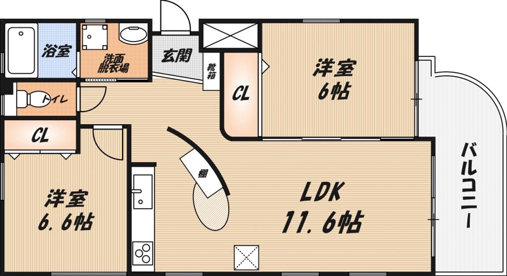 上本町の完工年月(2004年11月)築の賃貸マンションの間取り