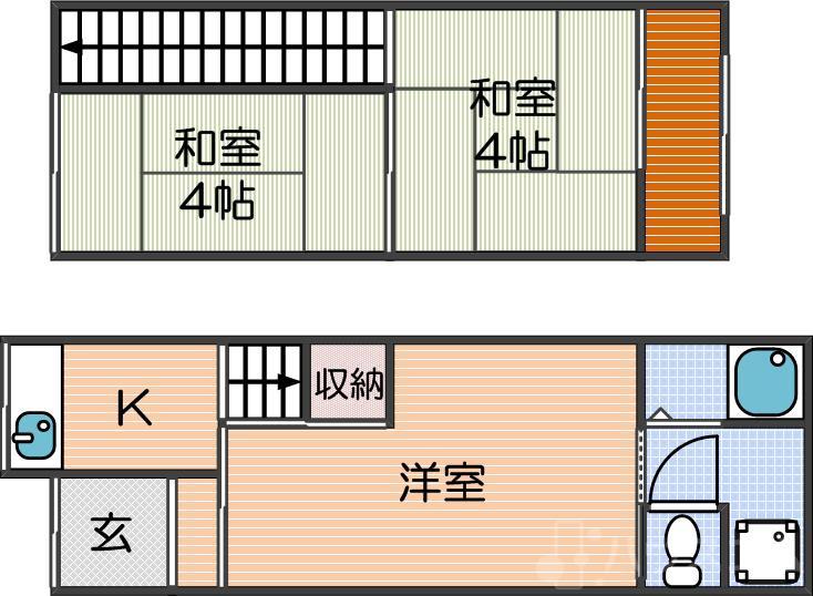浜口西の完工年月(1958年5月)築の賃貸一戸建ての間取り