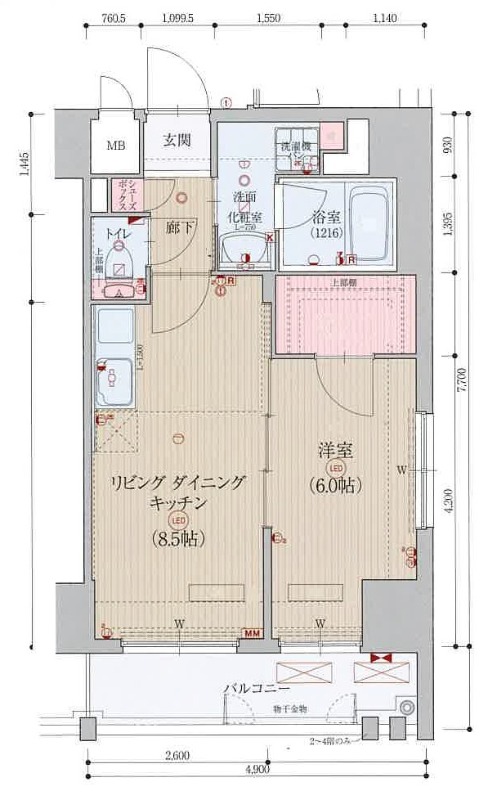 壬生高樋町の完工年月(2020年11月)築の賃貸マンションの間取り