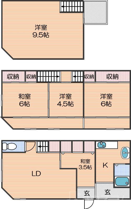 梅南の完工年月(1926年1月)築の賃貸一戸建ての間取り