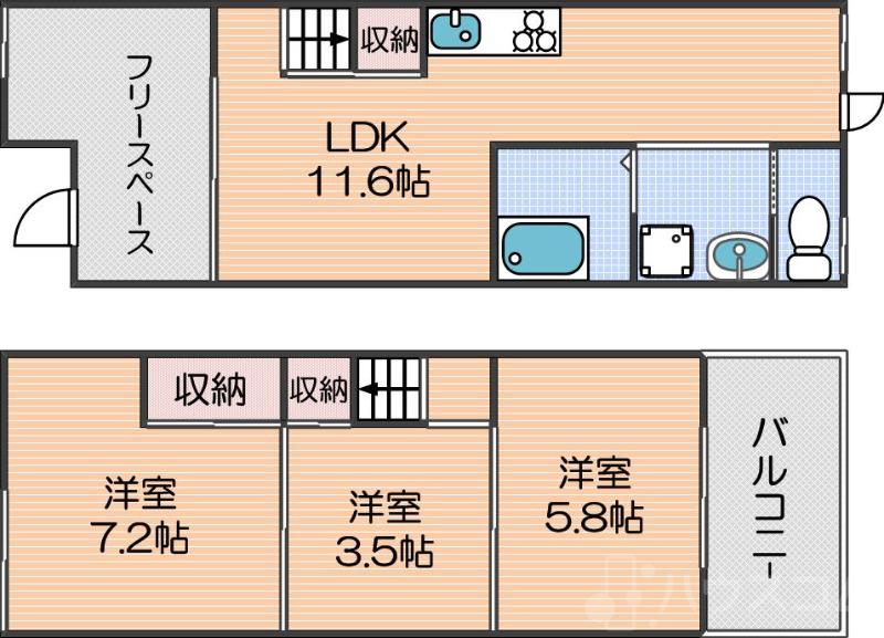 橘の完工年月(1975年1月)築の賃貸一戸建ての間取り