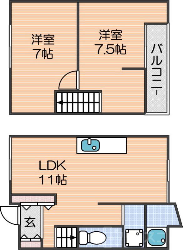遠里小野の完工年月(1966年6月)築の賃貸一戸建ての間取り