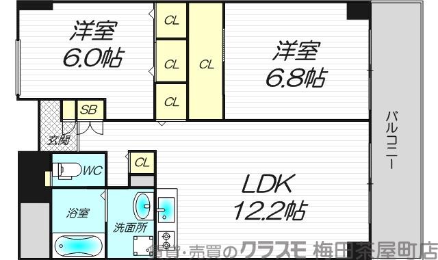 西天満の完工年月(1999年5月)築の賃貸マンションの間取り