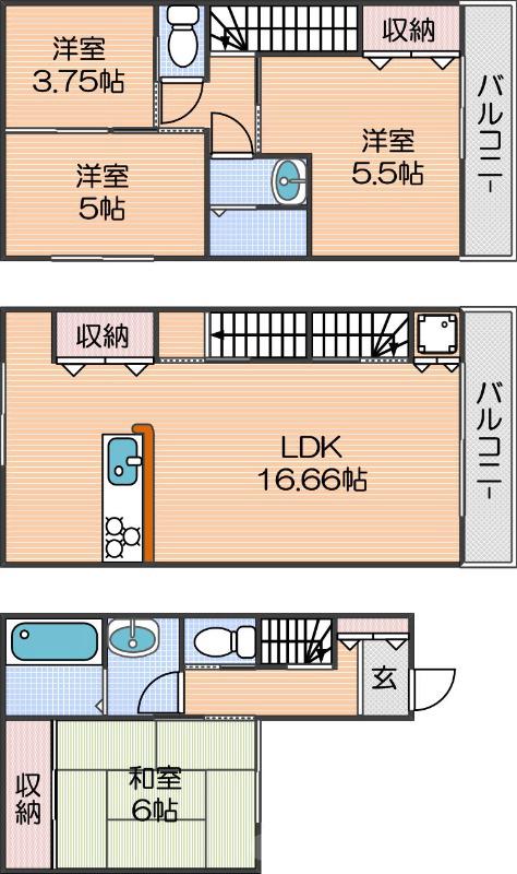 浜口西の完工年月(2025年11月)築の賃貸一戸建ての間取り