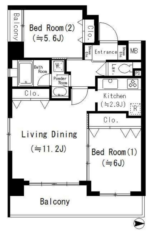 柿本町の完工年月(2015年2月)築の賃貸マンションの間取り