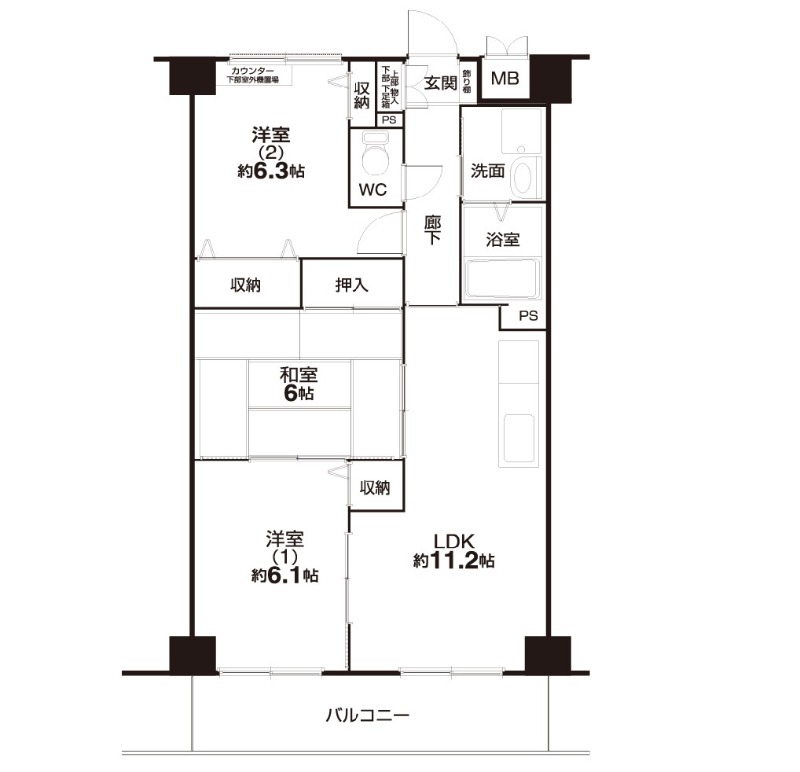 喜吉町の完工年月(2001年12月)築の賃貸マンションの間取り