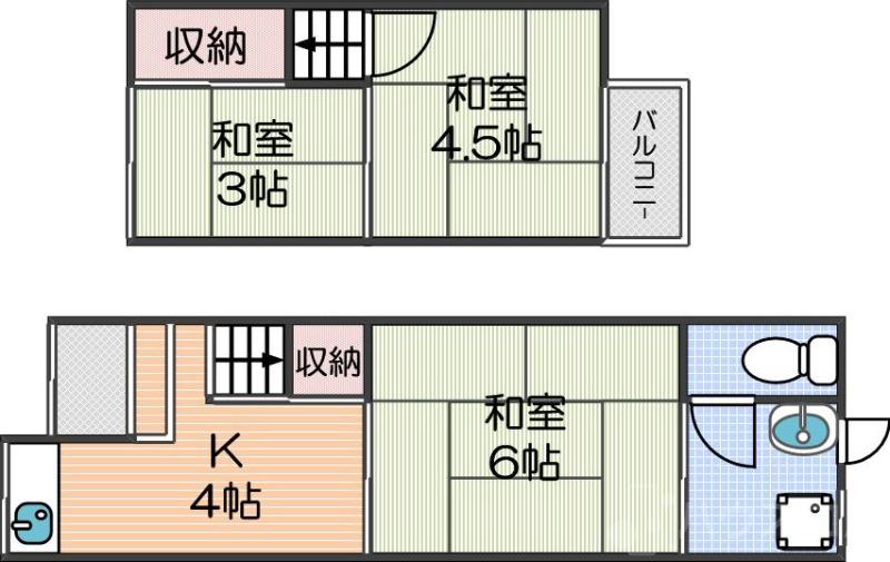 清水丘の完工年月(1967年10月)築の賃貸一戸建ての間取り
