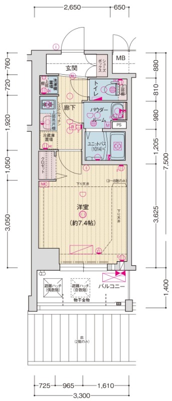 雁金町の完工年月(2024年3月)築の賃貸マンションの間取り