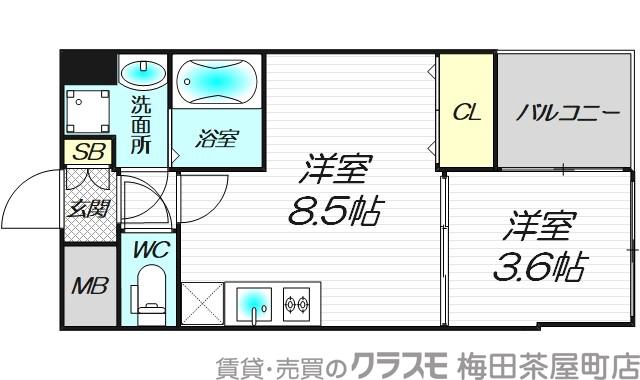 西天満の完工年月(2017年3月)築の賃貸マンションの間取り