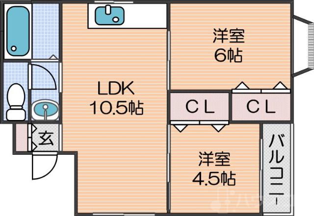 玉出西の完工年月（1988年9月）築の賃貸マンションの間取り