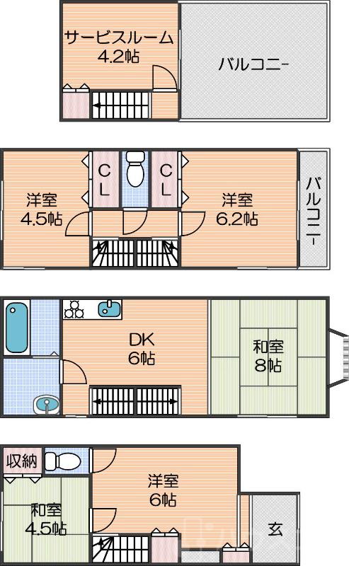千本北の完工年月（1994年6月）築の賃貸一戸建ての間取り