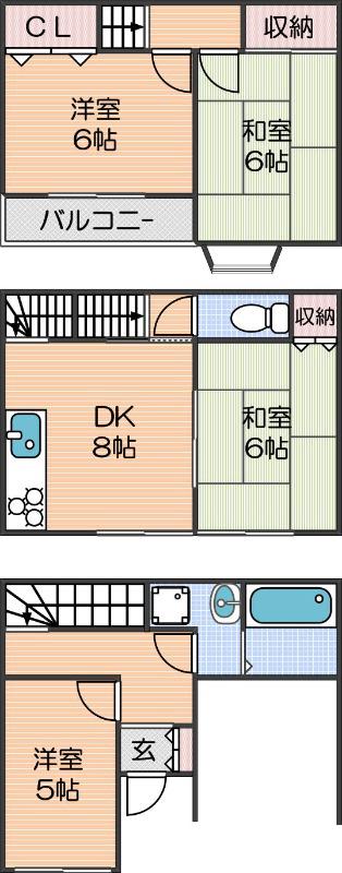 千本北の完工年月（1975年1月）築の賃貸一戸建ての間取り