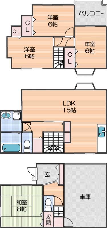 玉出西の完工年月（1996年4月）築の賃貸一戸建ての間取り