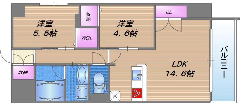 グランルージュ谷町六丁目の間取り